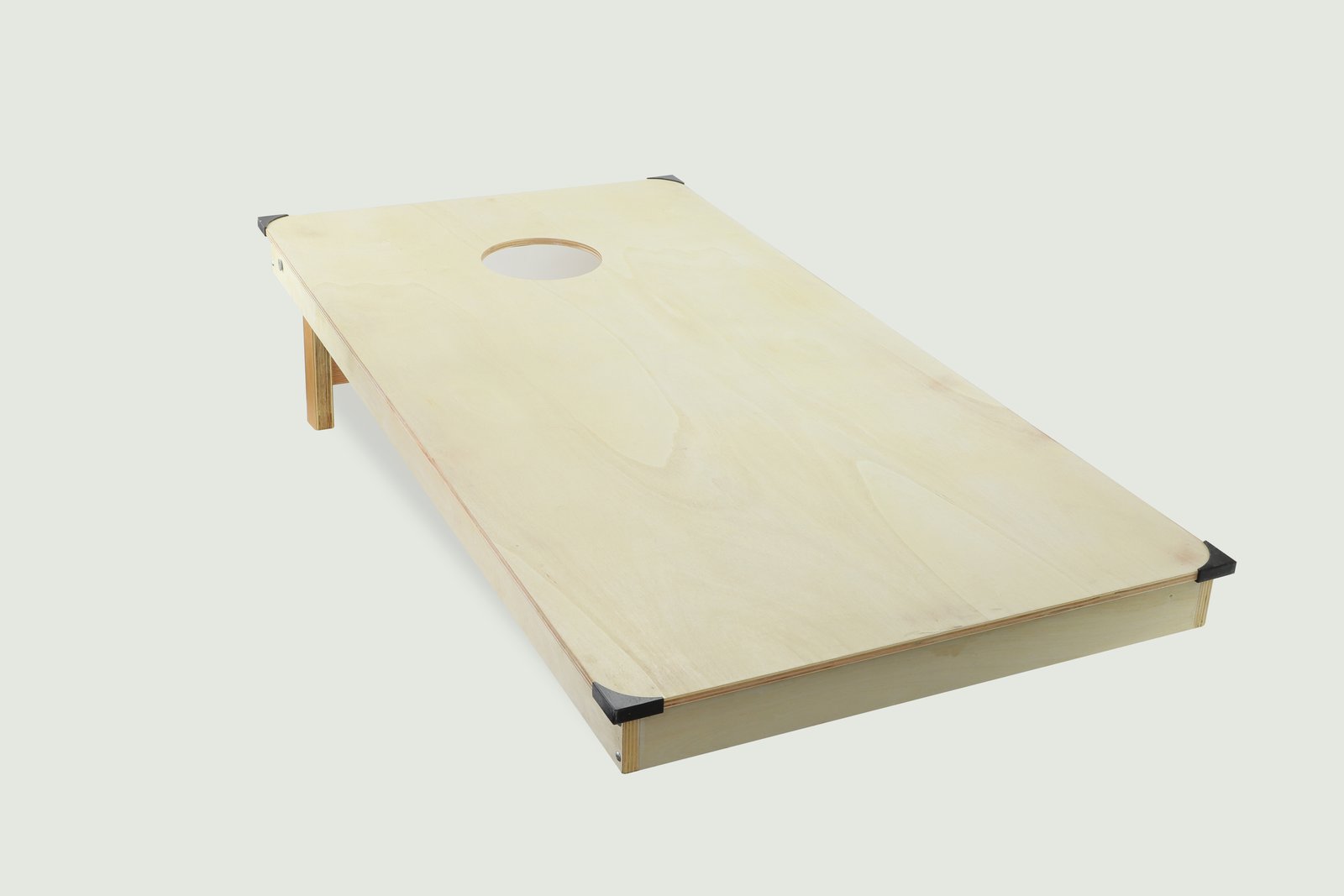 Supplied natural-finish cornhole board reference